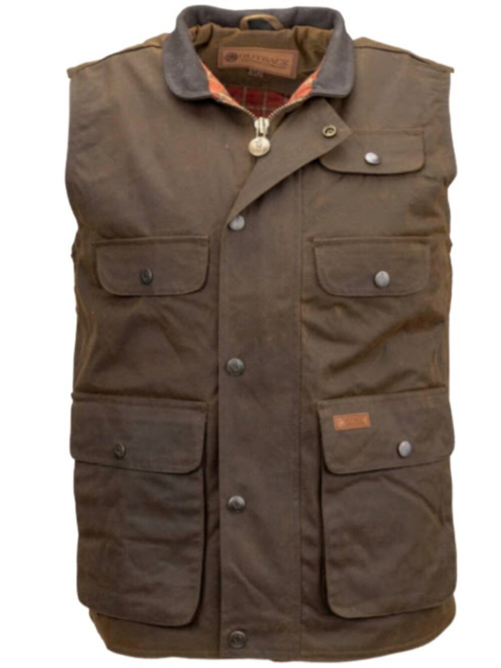 Outback Trading Mens Brown Flannel Lined Overlander Oilskin Vest Large